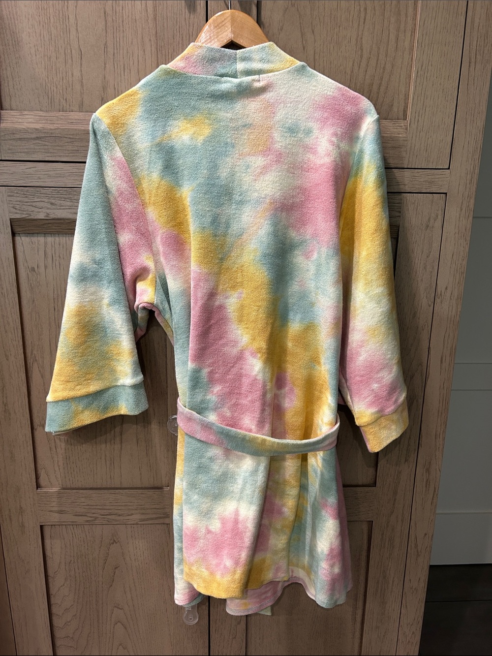 Natural Life Pastel Tie-Dye Cotton Terry Robe - Pink, Blue & Yellow - Picture 3 of 3
